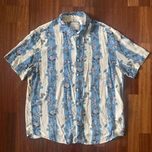 Denim & Flower Ricky Singh Short Sleeved Button Down Shirt Floral Design Size XL